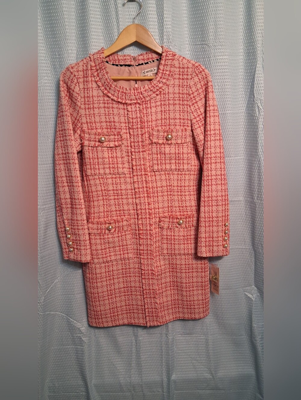 Nanette Lepore Pink Tweed Dress with Pearl Accent Buttons
